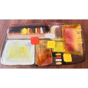 Sushi Tray Footed Jasmine Art Glass Fruit, Cheese, Crackers - Great Cond.